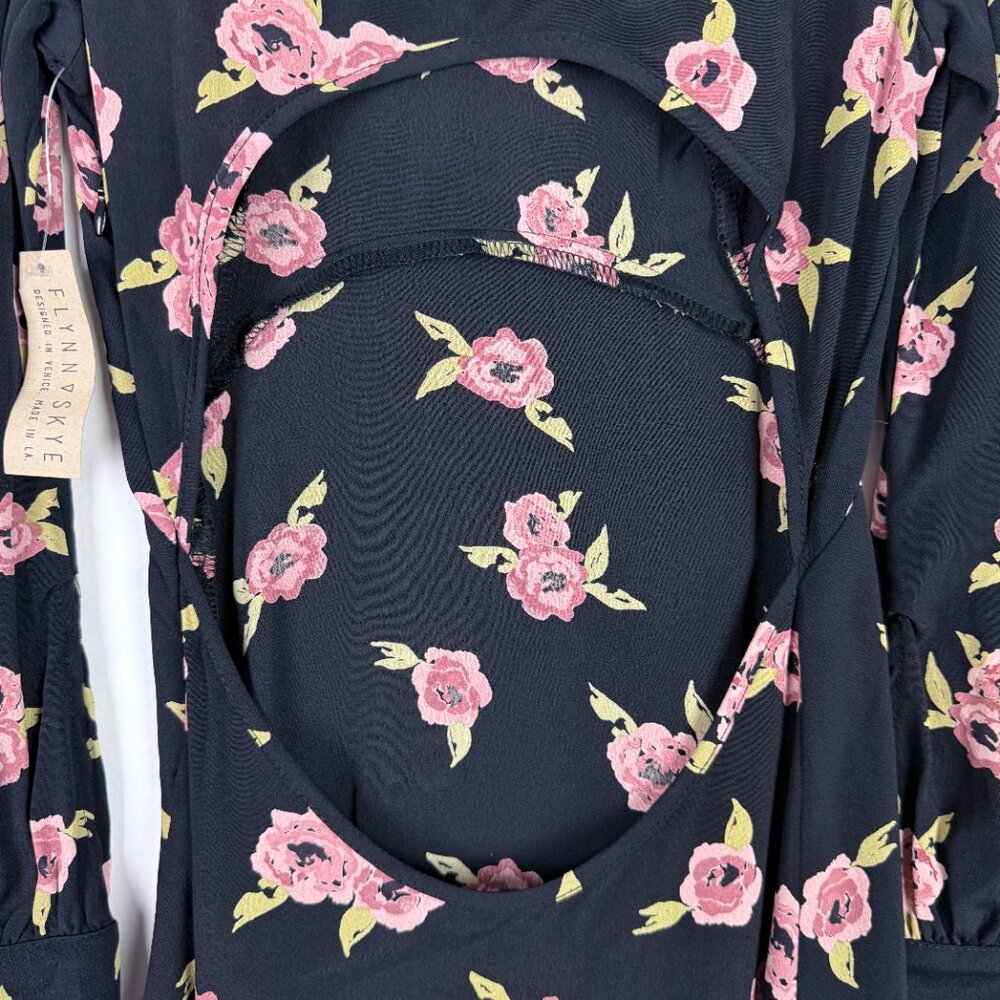 NWT Flynn Skye Elena Mini Dress Night Heavens Floral Long Sleeve Black Size XS - Picture 12 of 15